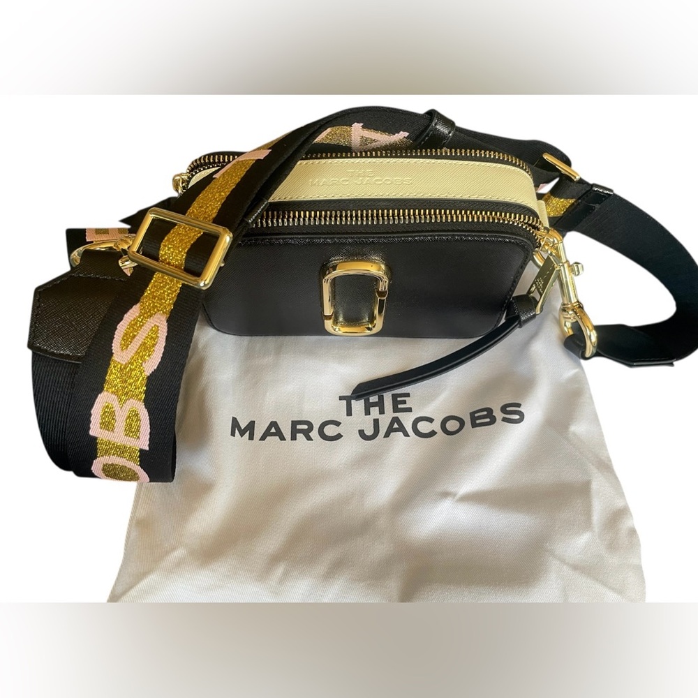 Marc Jacobs Black and Gold Crossbody Bag with Gold Hardware
